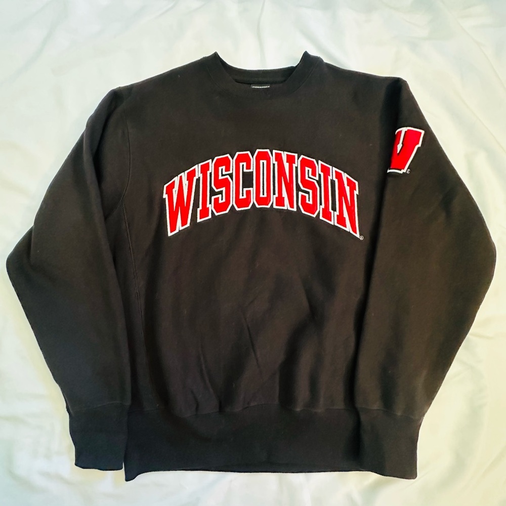 Wisconsin Badgers Vintage Inspired Crewneck Black Sweater